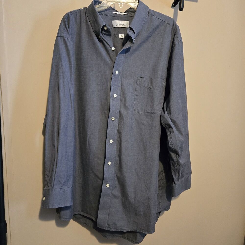 Barrington Button Shirt Gray Blue Cotton Long Sleeve 18.5 34/35, 2XL